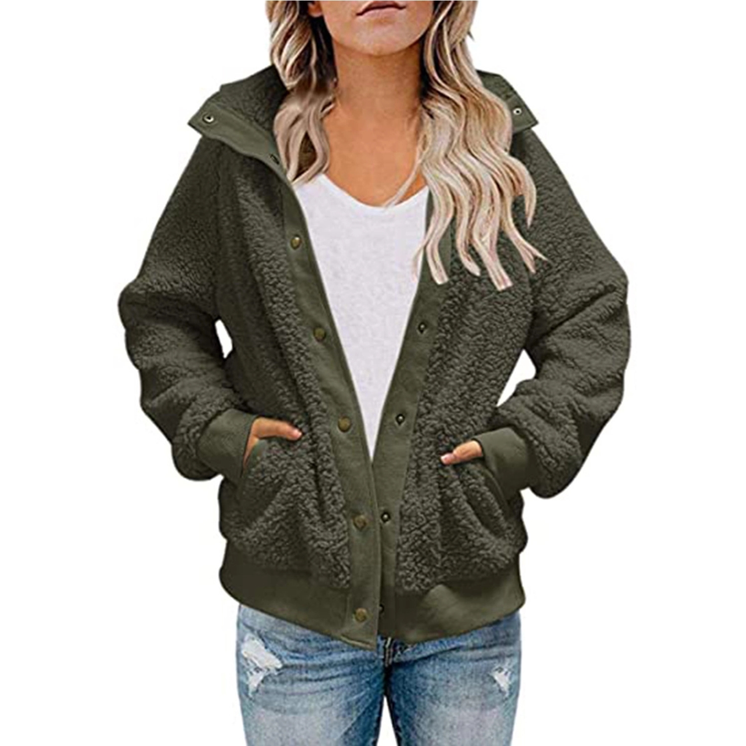 Womens Winter Long Sleeve Sherpa Jacket Coat 8