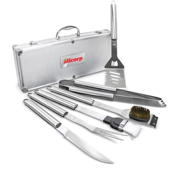 Deluxe 6 pc BBQ Tool Set, custom BBQ set with logo imprint 2
