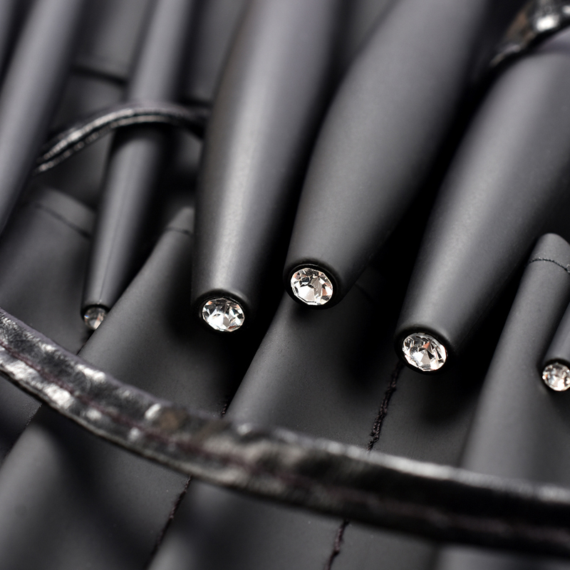 9pcs Diamond Black Makeup Brushes Set w/Bind PU Bag 10