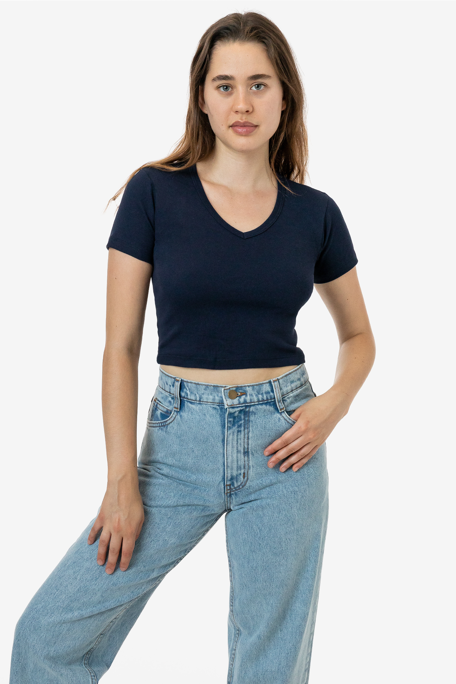 BABY RIB SHORT SLEEVE V-NECK CROP TEE 4