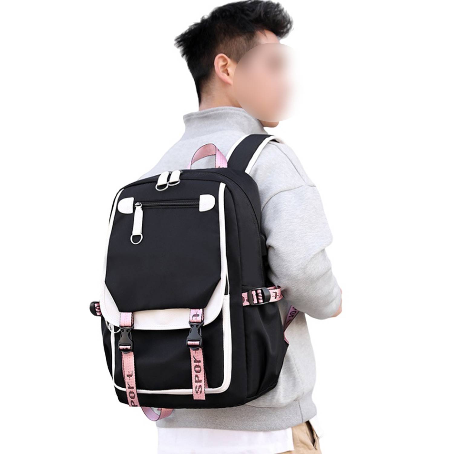 Large Capacity Oxford Backpack w/ USB Charging Port 7