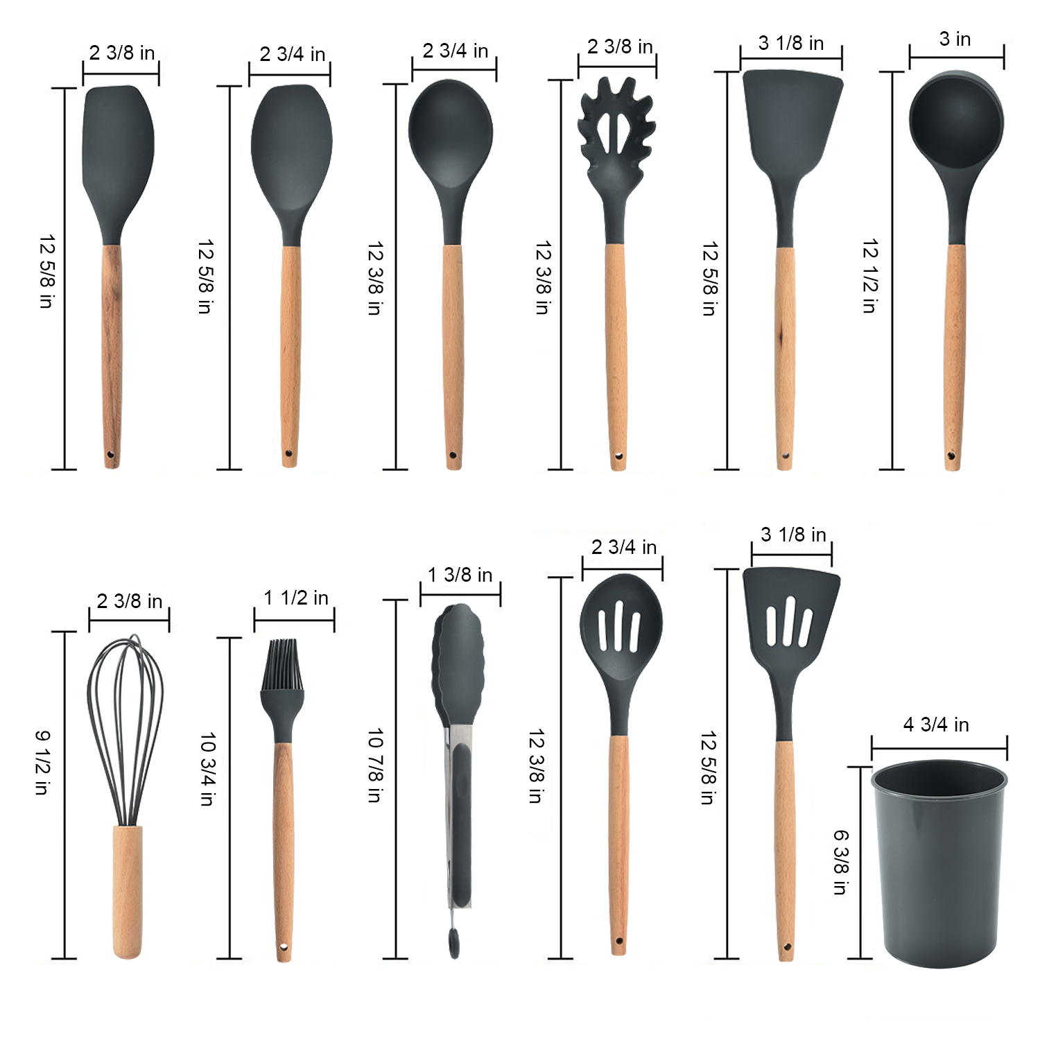 Wooden Handle Silicone Kitchenware Set 6