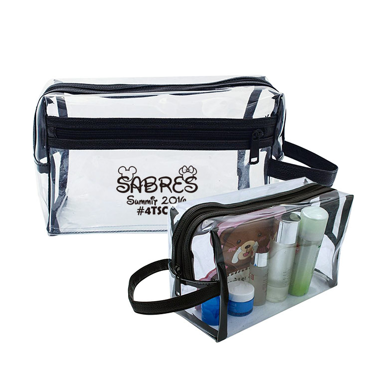 Clear Vinyl Toiletry Bag w/ Leatherette Accent 4