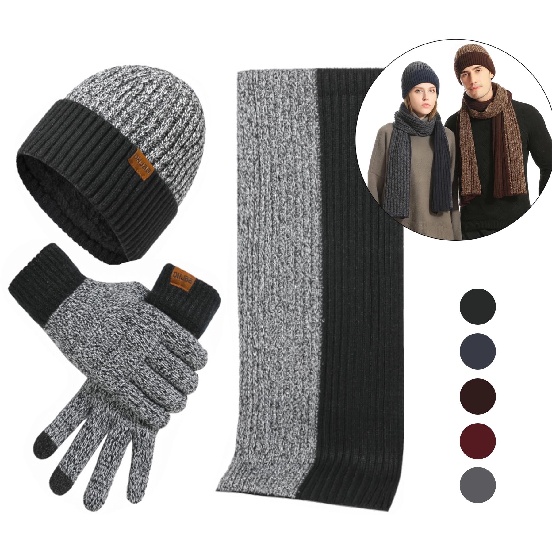 Winter Beanie Hat Scarf Gloves Set 2