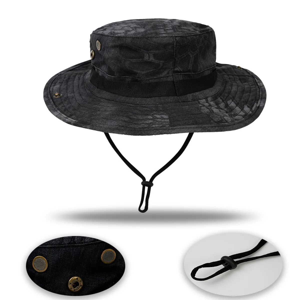 Summer Camo Outdoor Fishing Sun Hat with Adjustable Strap 6