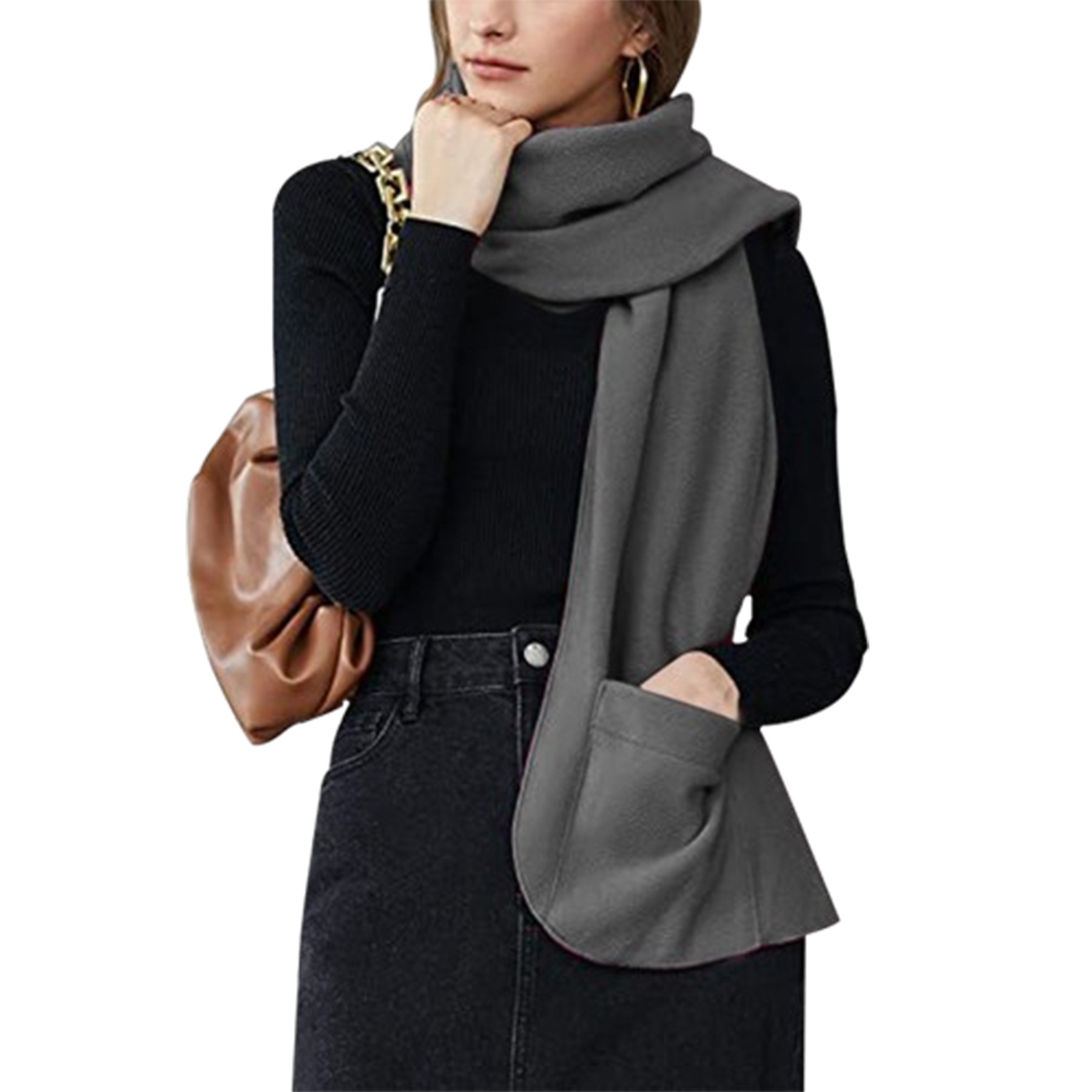 Single Layer Fleece Warm Scarf With Gloves 9