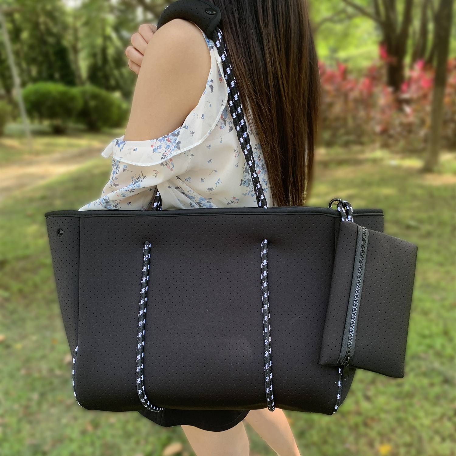 Large Capacity Perforated Neoprene Tote Bag w/ Pouch 5