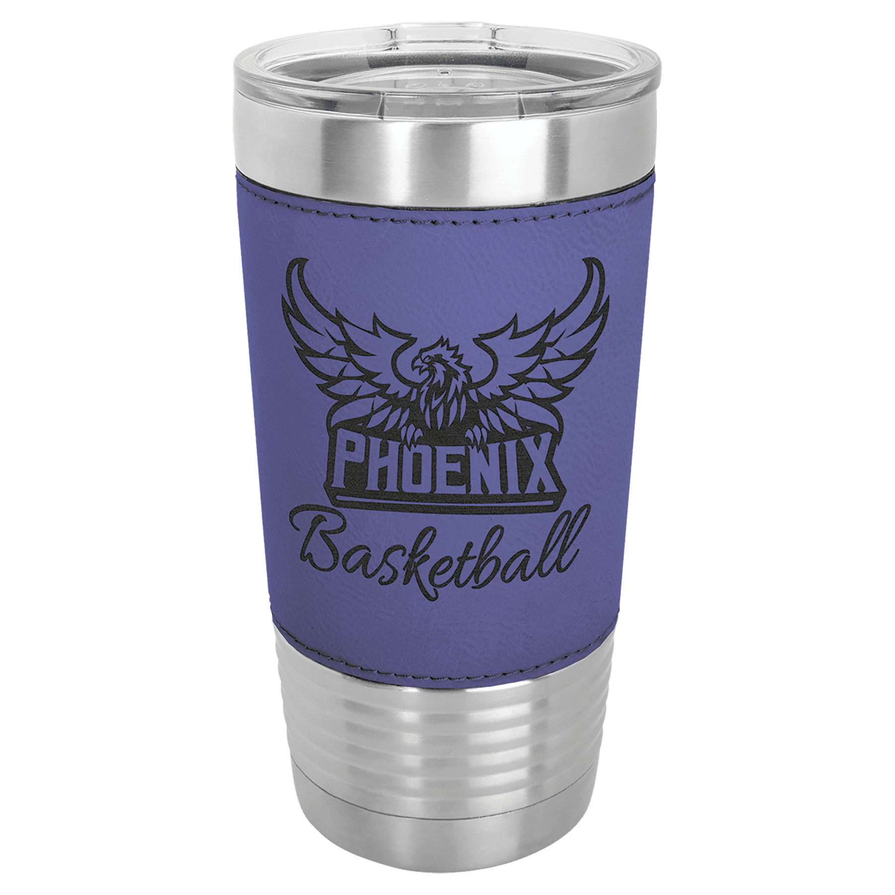 20 Oz. Light Brown Laserable Leatherette Tumbler With Clear Lid 6