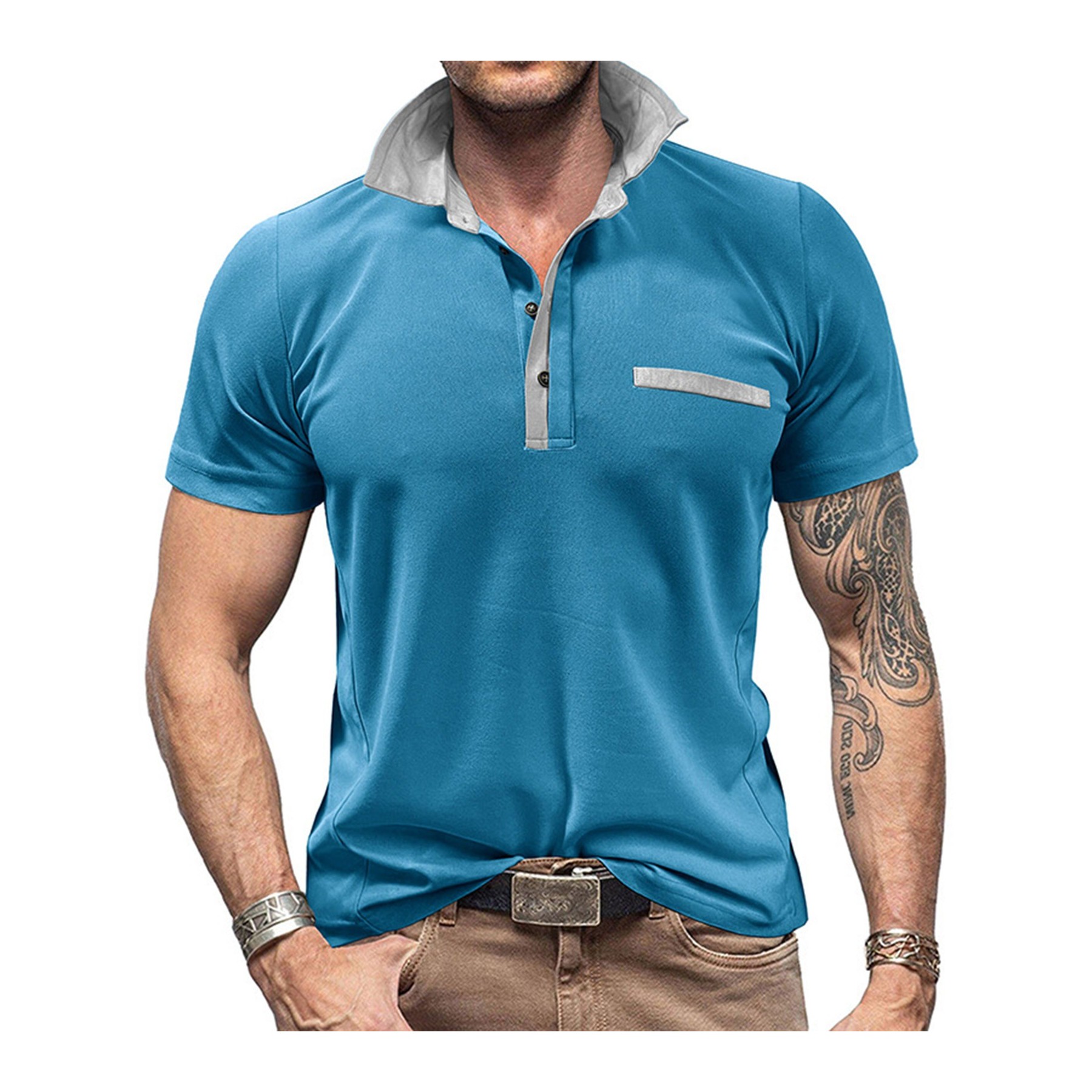 Lapel Color Block Short Sleeve Polo Shirt 5