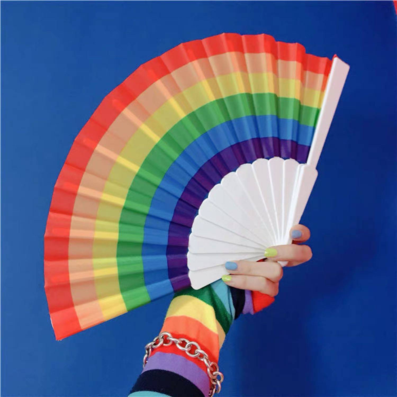 Rainbow Folding Colorful HandHeld Fans for Party 4