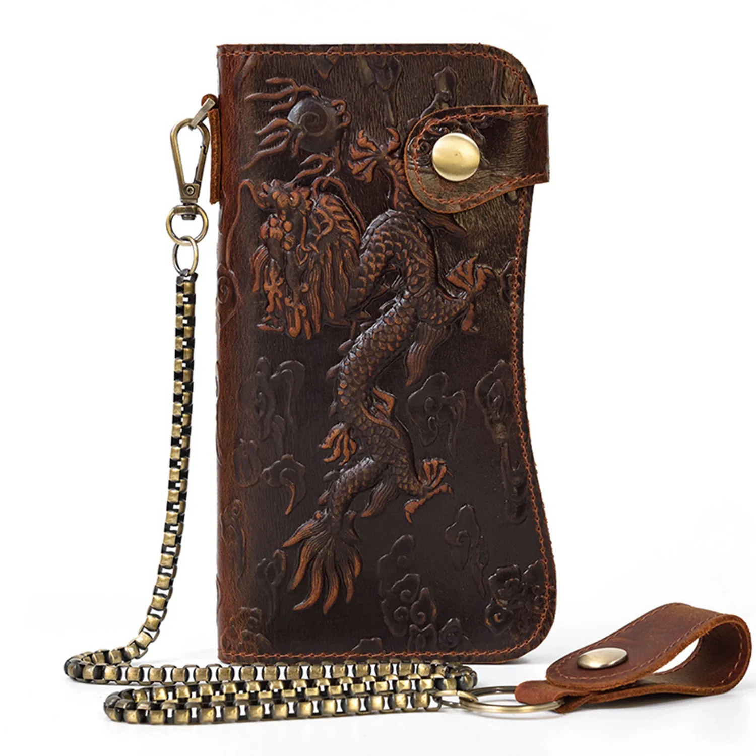 Embossed Dragon Pattern Multi Clip Leather Wallet 6