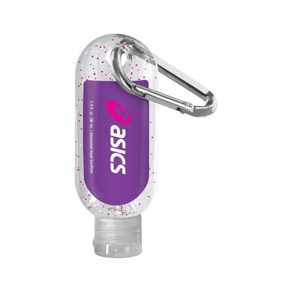 1.9 oz. Single Color Moisture Bead Sanitizer in Clear Bottle with Carabiner 65