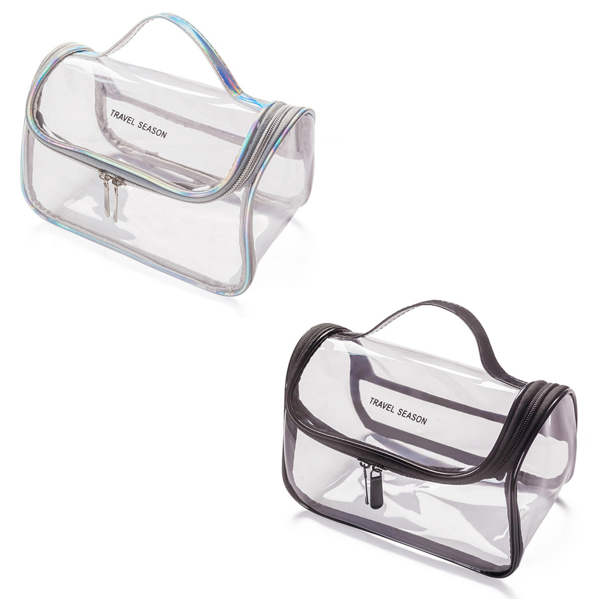 Clear PVC Toiletry Bag with Handle and Holographic Trim 5