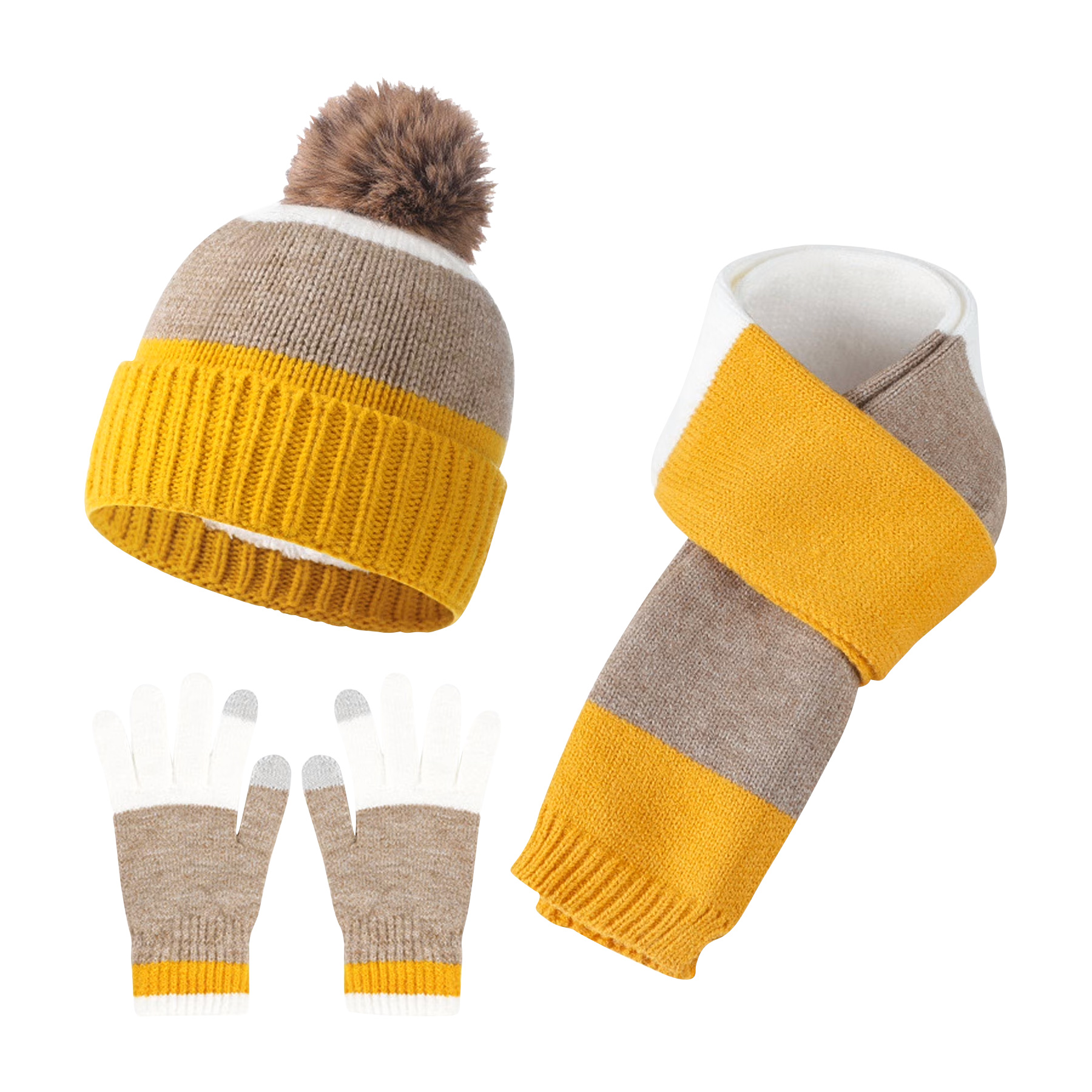Winter Warm Beanie Hat & Gloves & Scarf 3PCS Set 1