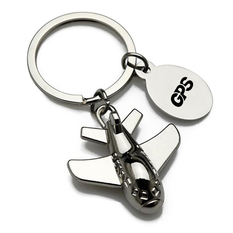3 5/8 " Fashion Polished Silver Airplane Shaped Keychain