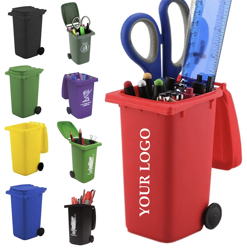 PP Cheap Mini Plastic Trash Can Bin Pen Holder with Lid 2