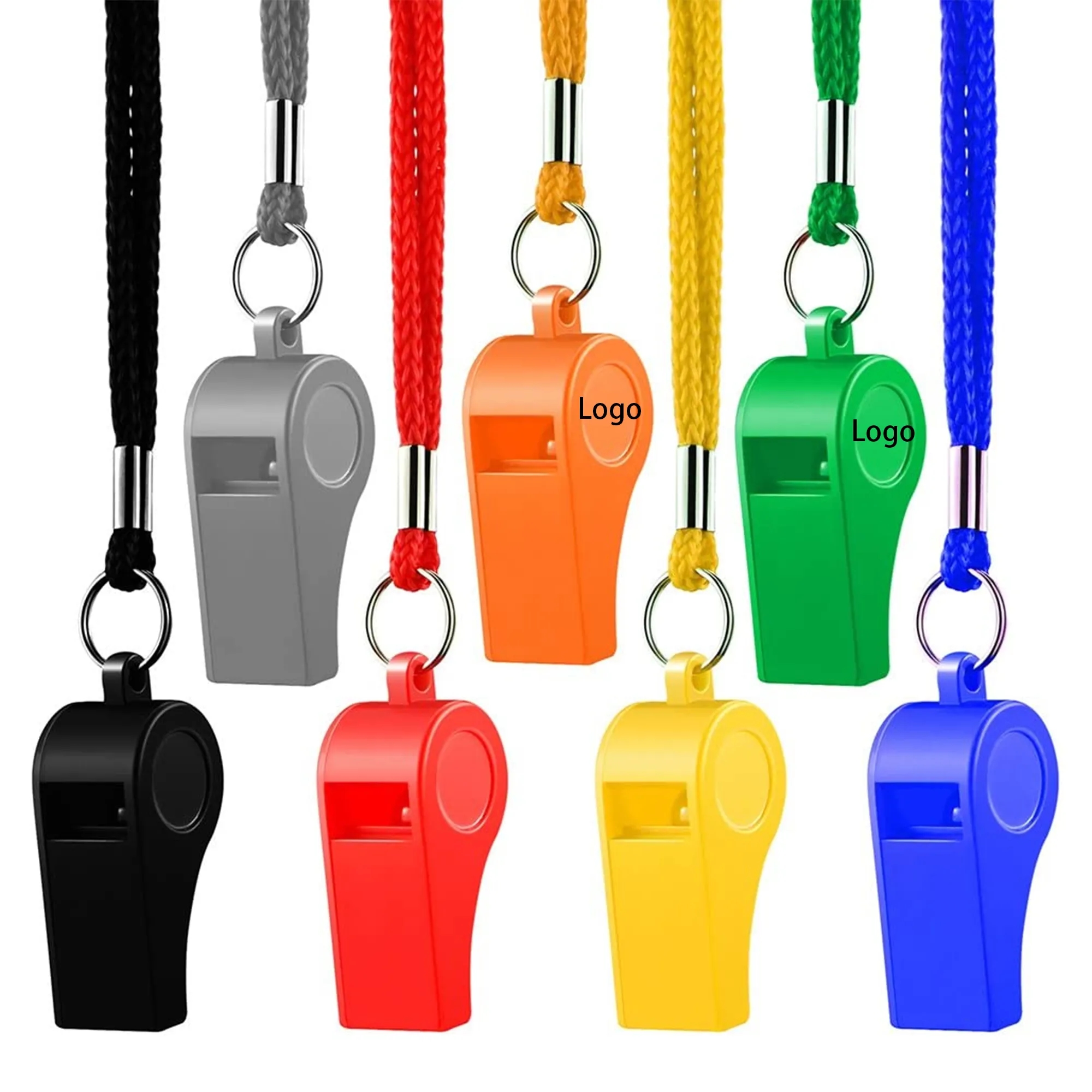 MOQ 50pcs Multi-Colored Plastic Whistle With Lanyard 2