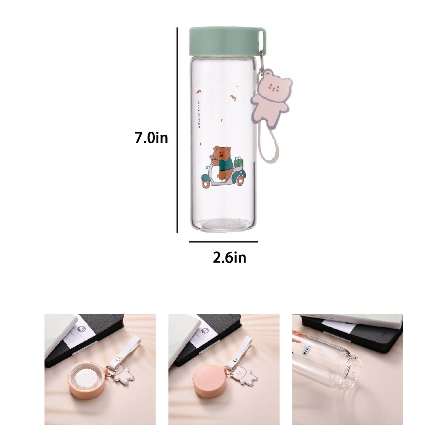 Transparent cute glass cup with lanyard 6