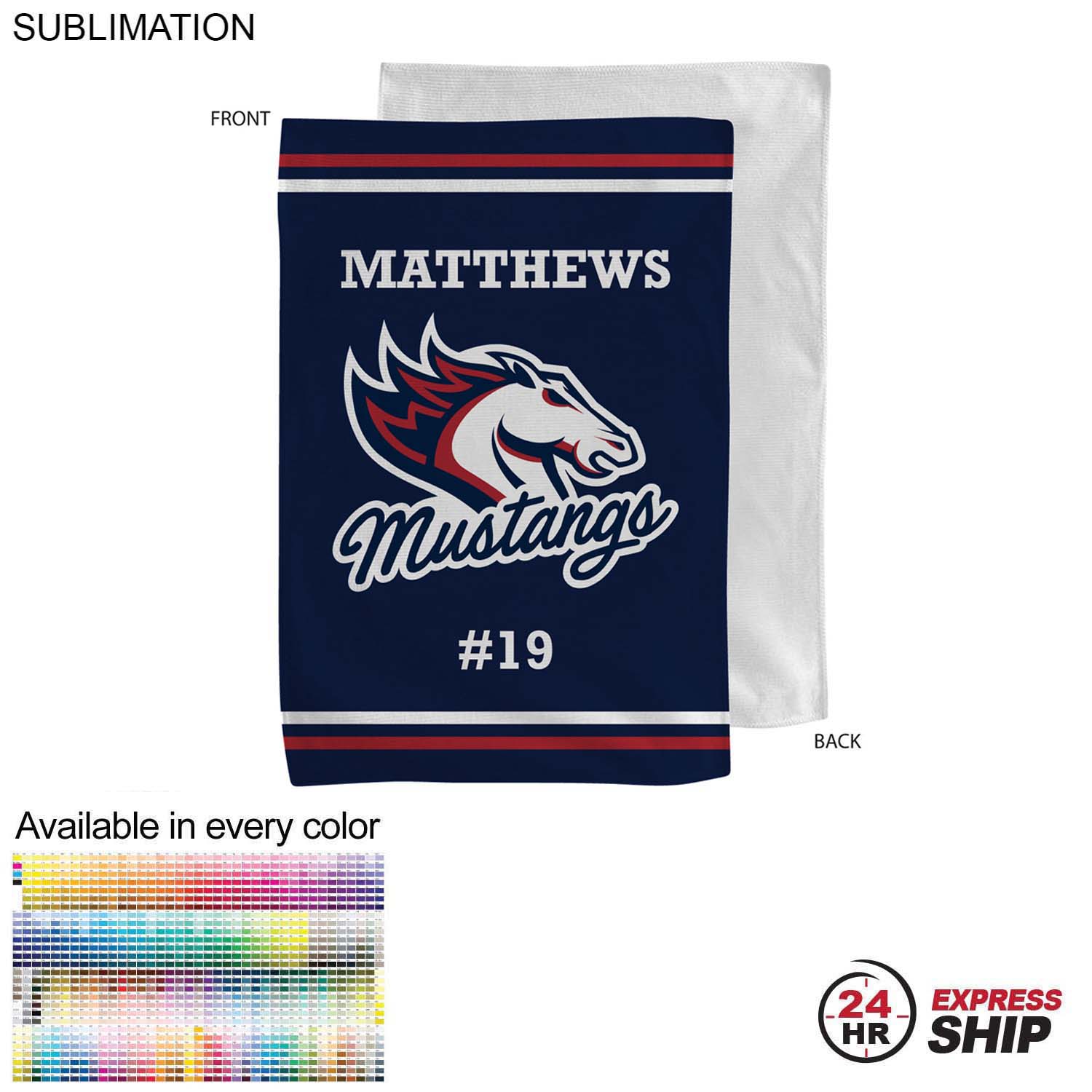 24 Hr Express Ship - Team Towel in Microfiber Dri-Lite Terry, 12x18, Sublimated sports towel 2