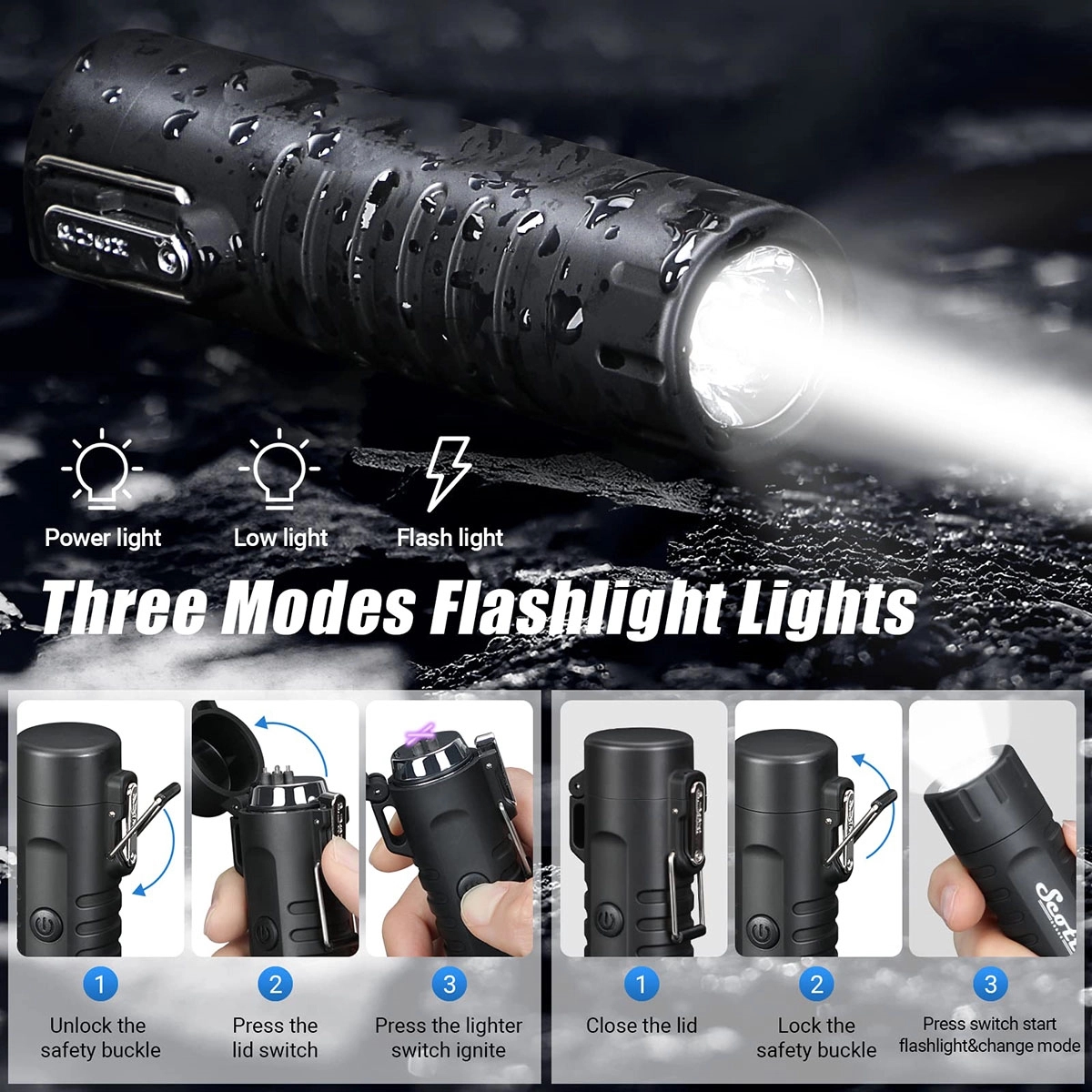 Windproof arc Lighter And LED Flashlight 4