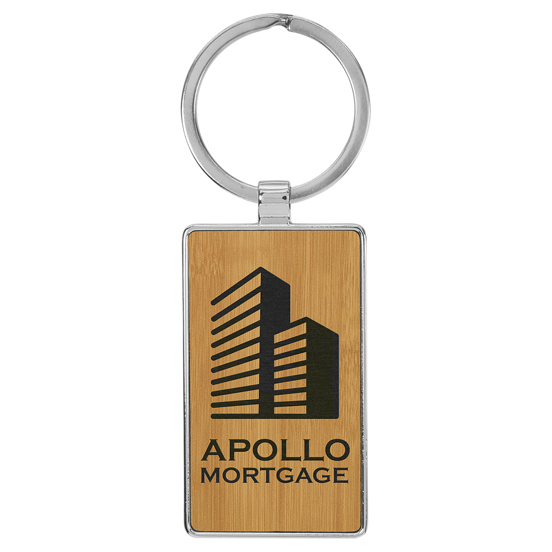 2 3/4" x 1 1/4" Leatherette/Metal Bamboo Rectangle Keychain 1