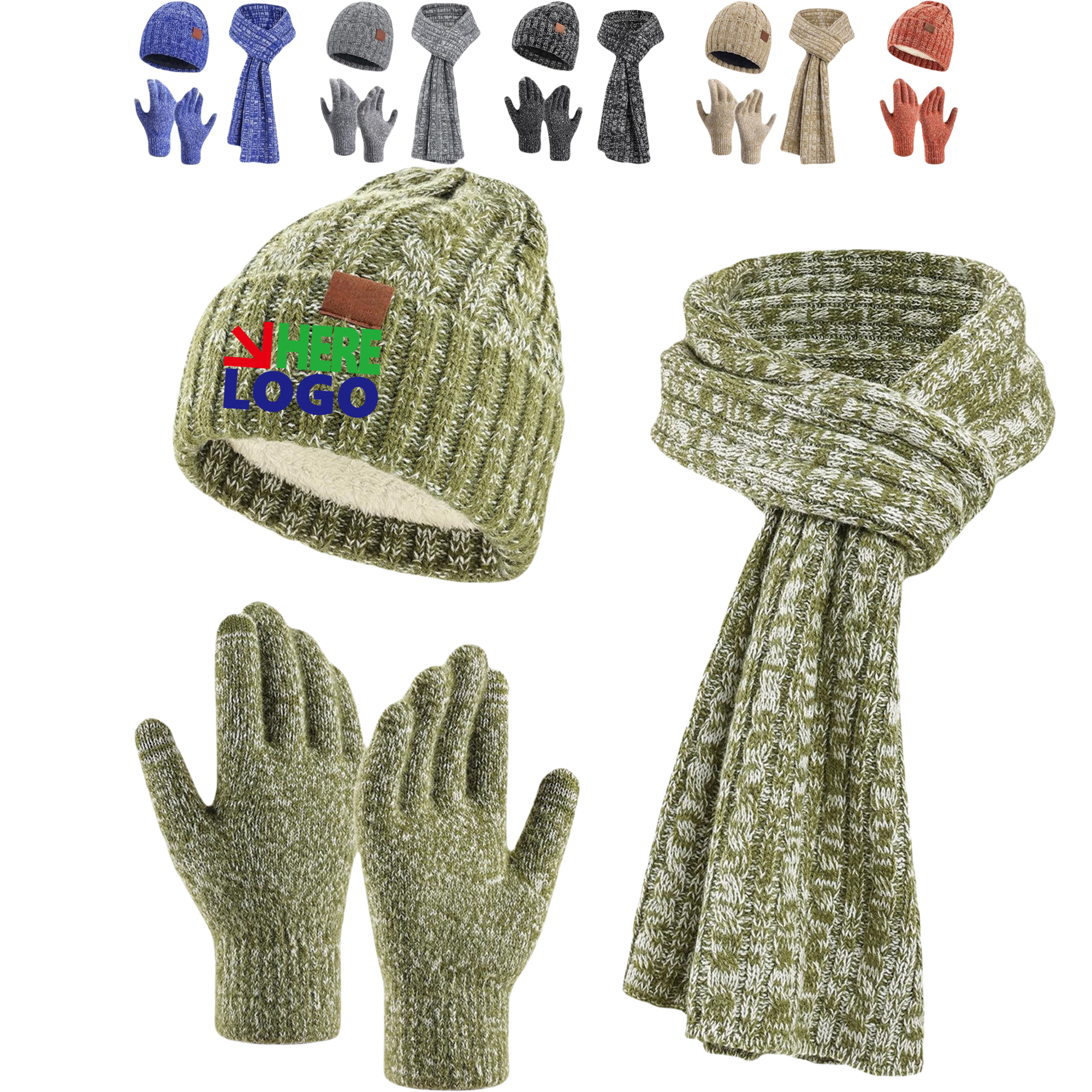 Winter Knit Warm Hat Touch Screen Gloves Set 2