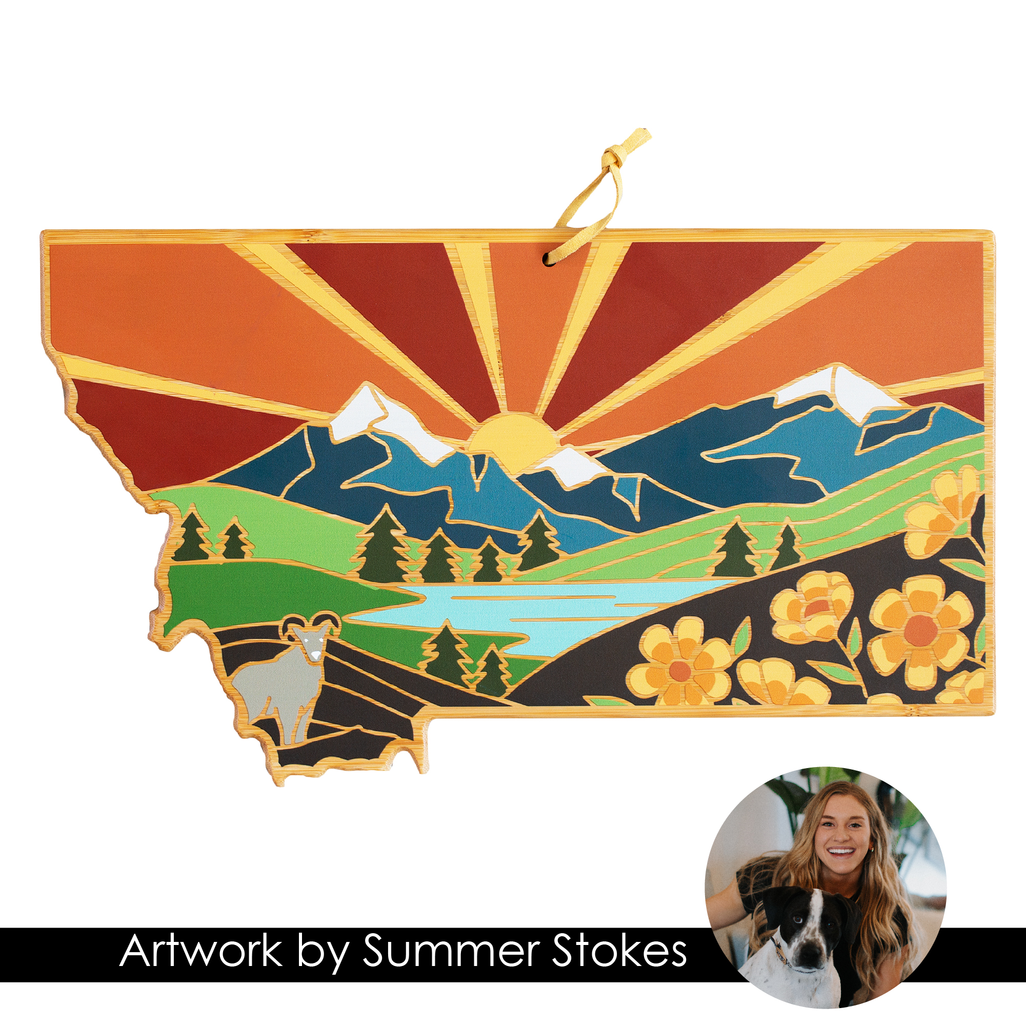 Montana State Shaped Cutting and Serving Board with Artwork by Summer Stokes 5