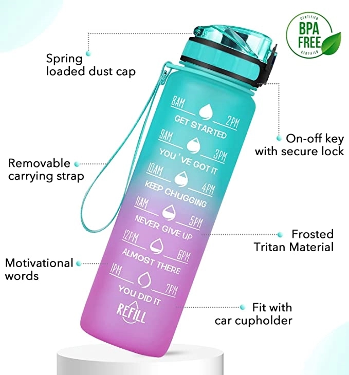34oz Gradient Water Bottle with Motivational Time Marker 9