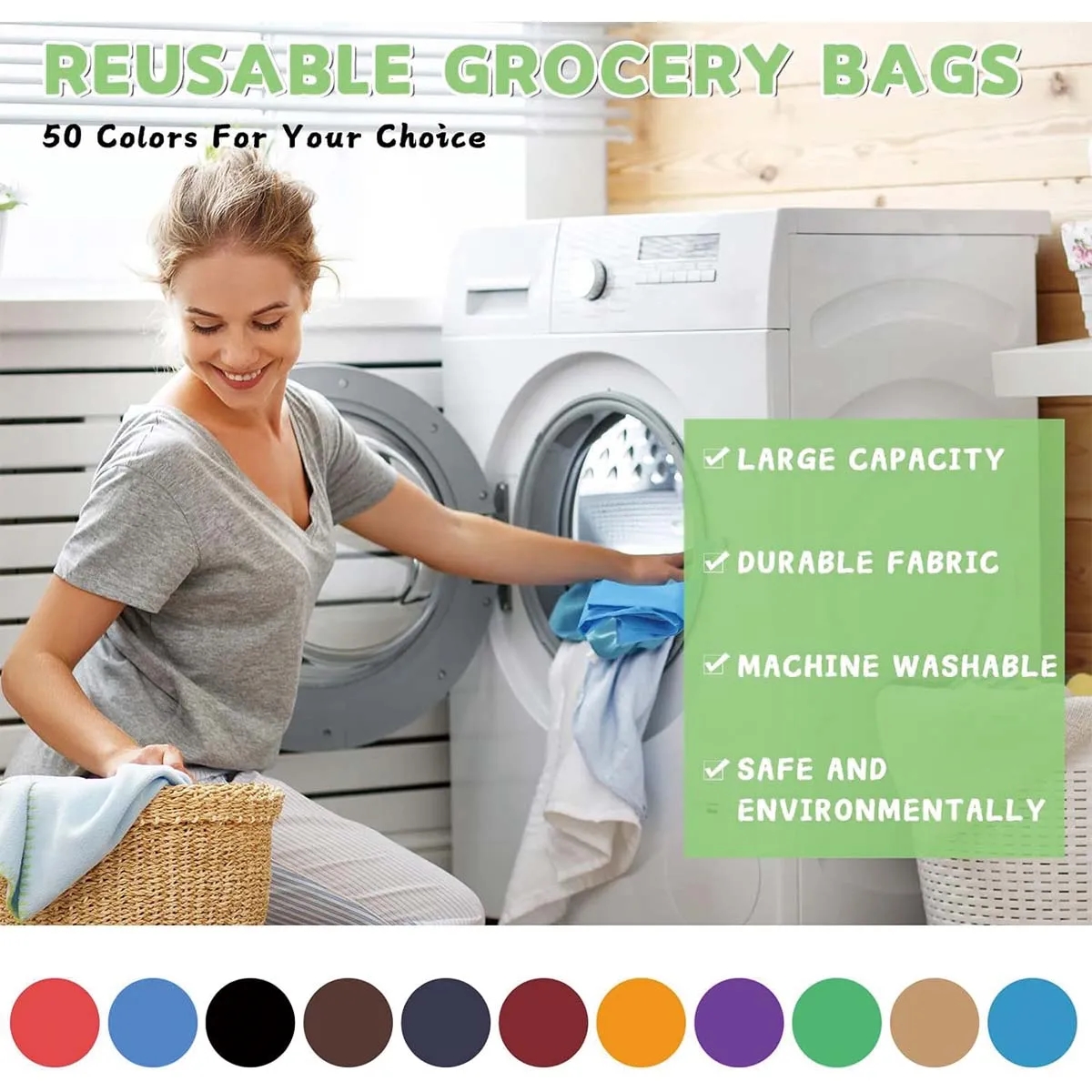 Stock Durable Colorful Folding Reusable Grocery Bags, custom tote bag with logo imprint 7