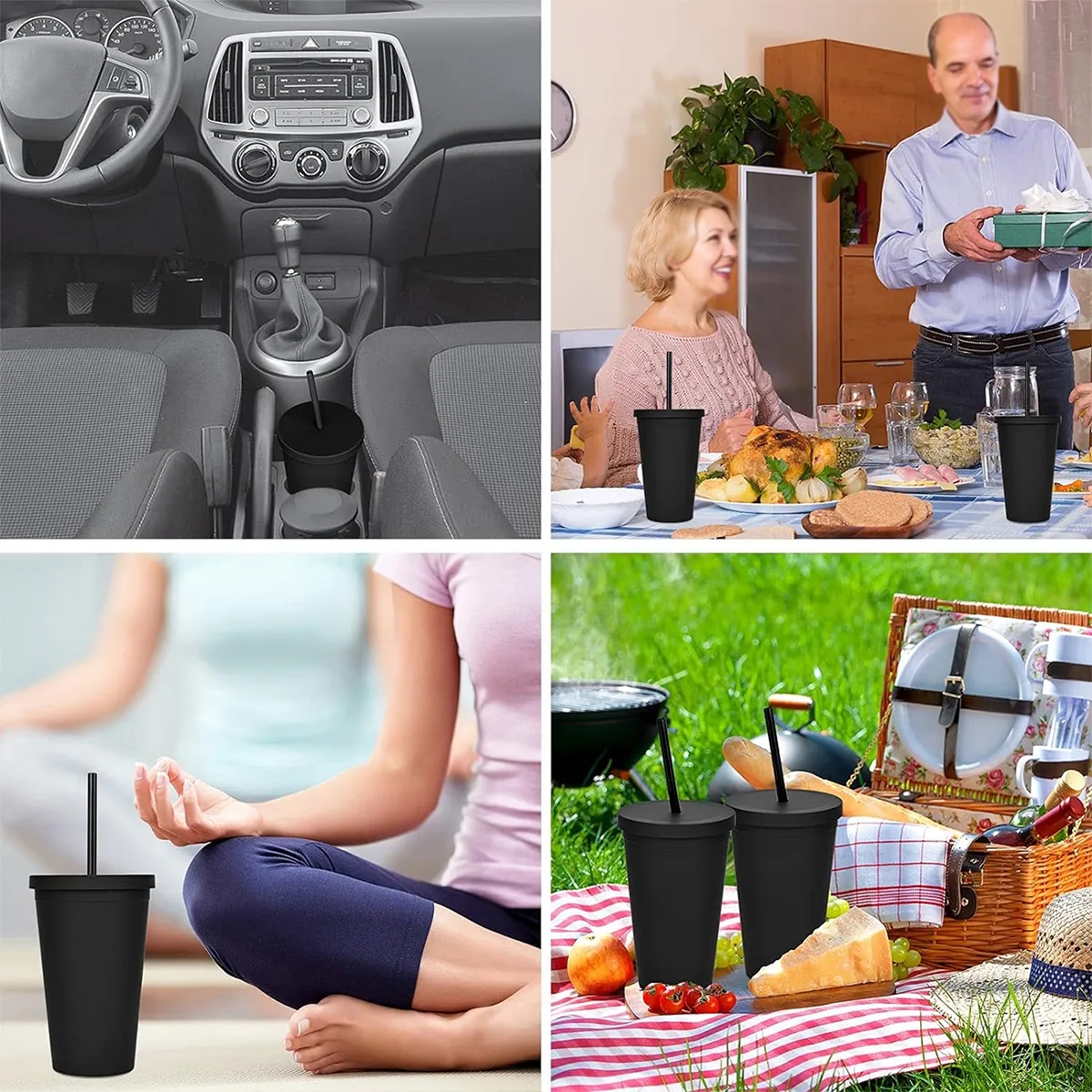 16OZ Reusable Matte Double Wall Plastic Straw Cup With Lid 2