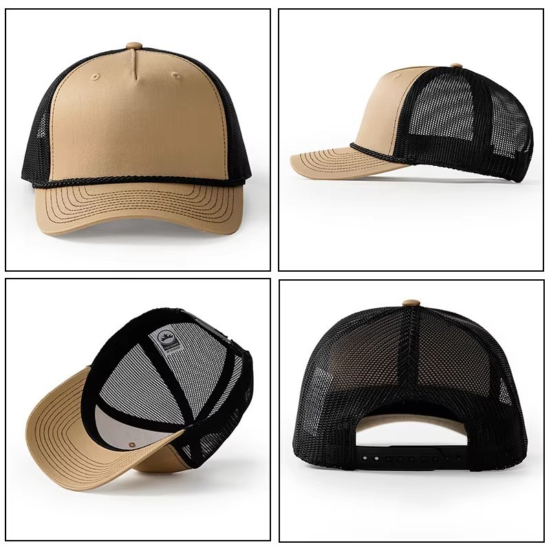 Blank 5 Panel Structured Green Cotton Trucker Hat With Rope 3