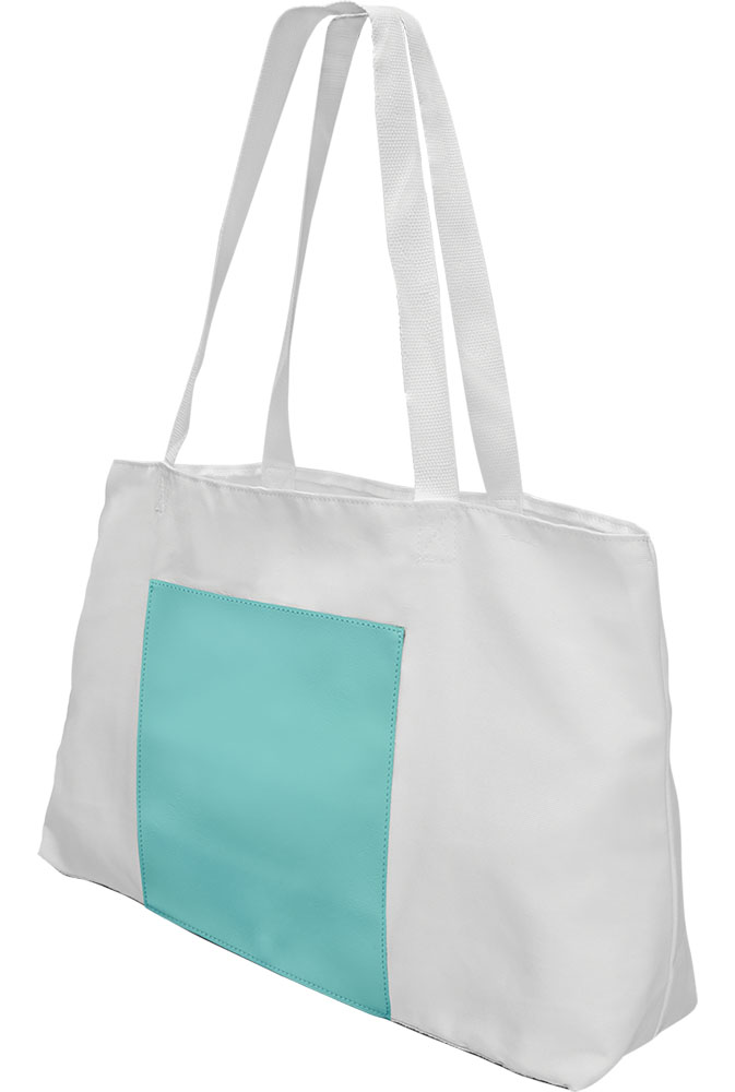 White Teal Laserable Leatherette Gusset Bag. 6