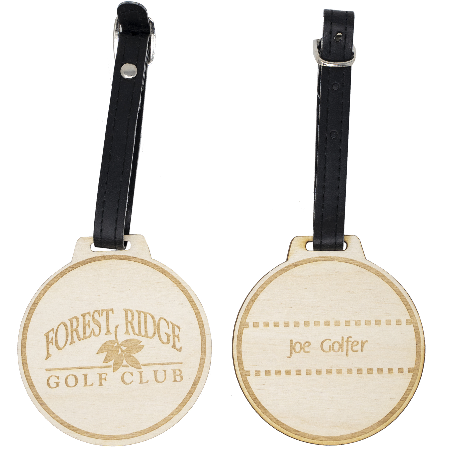 Wood Golf Bag Tags: 2 1/2" H x 2 1/2" W