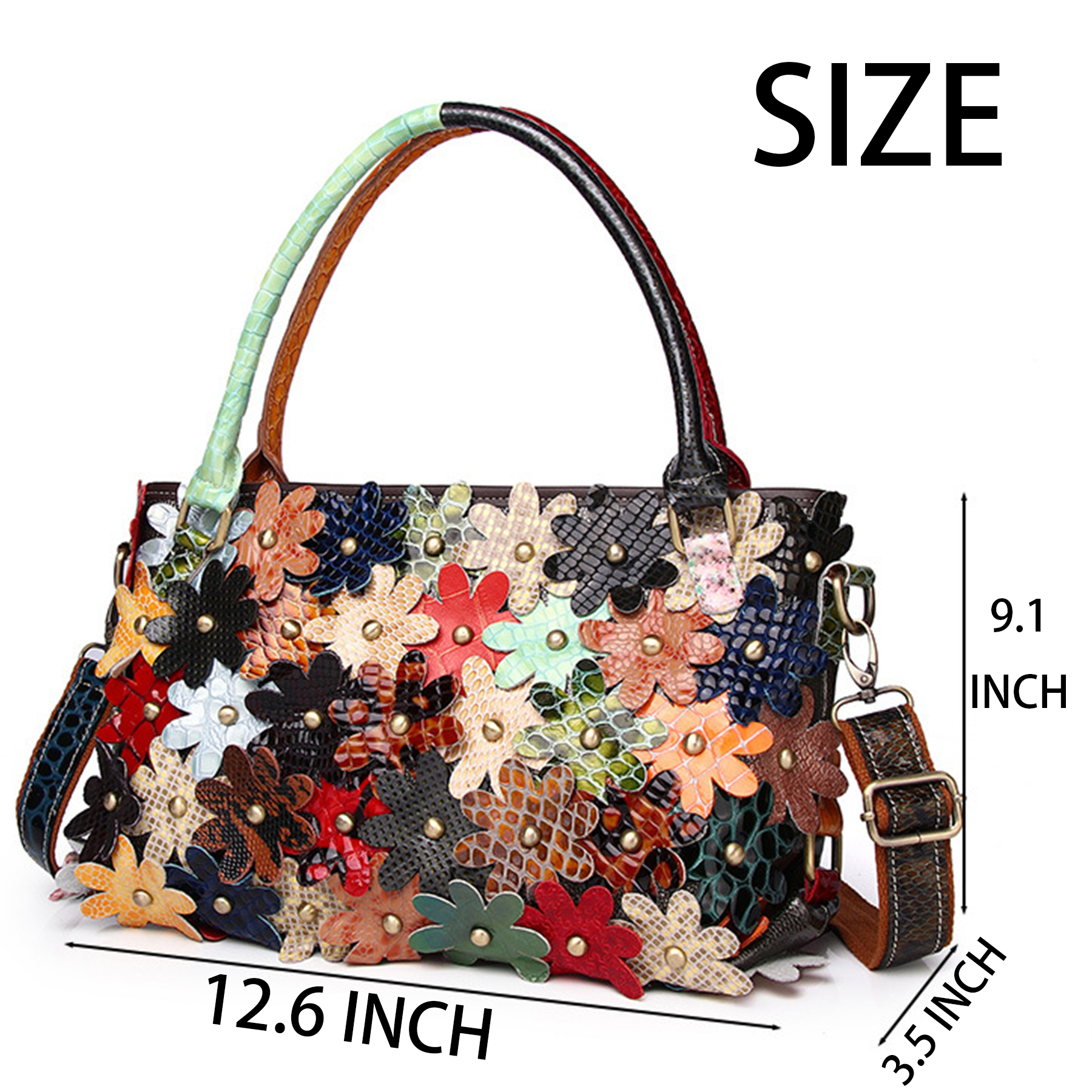 Genuine Leather Serpentine floral coloured stud shoulder bag 3