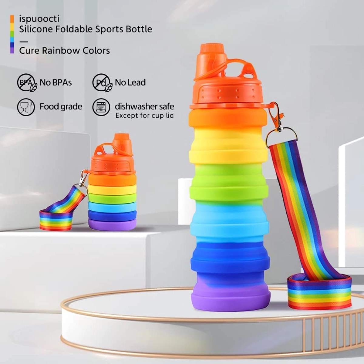 Portable Rainbow Silicone Water Bottle 2