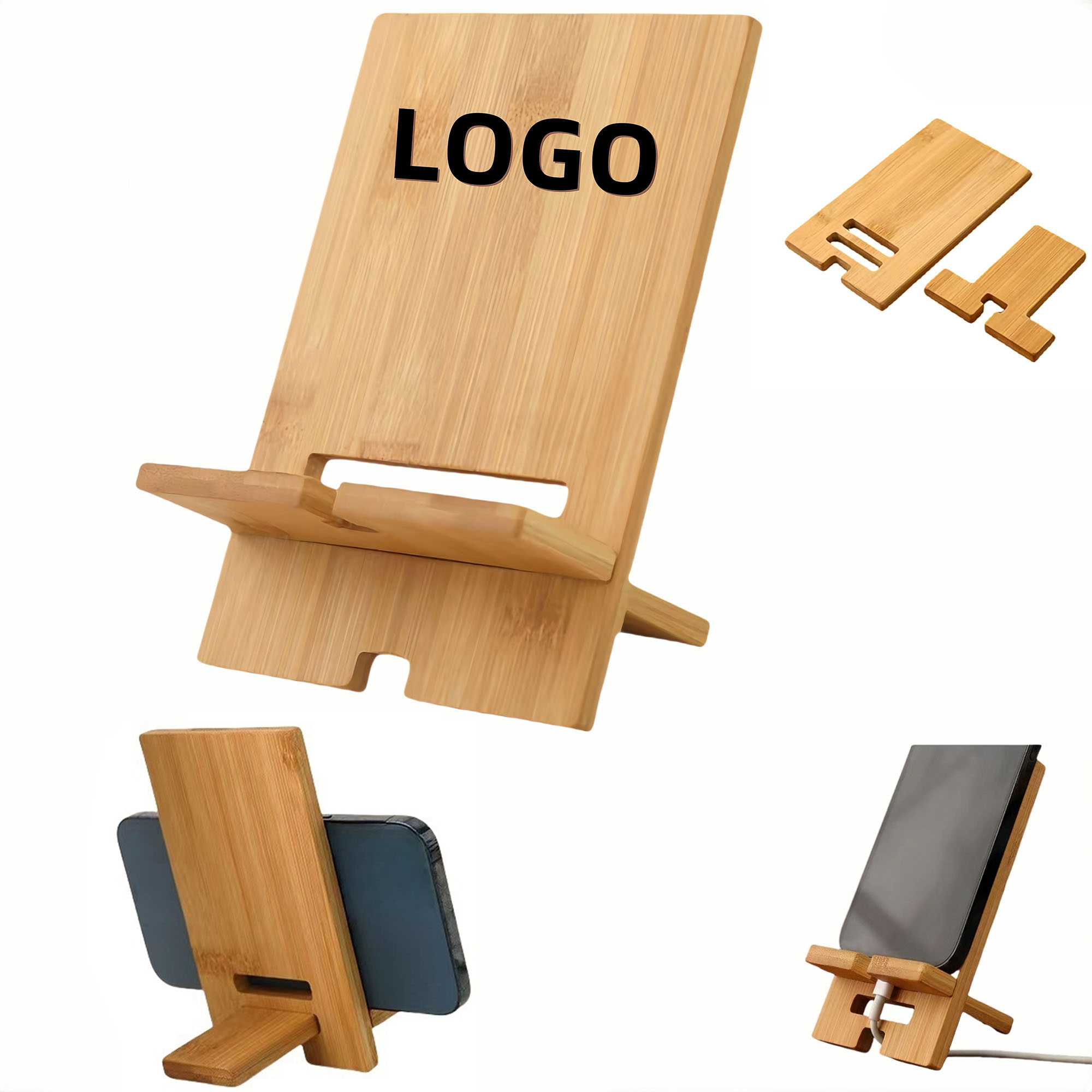 Bamboo Cell Phone Stand w/Charging Hole 2