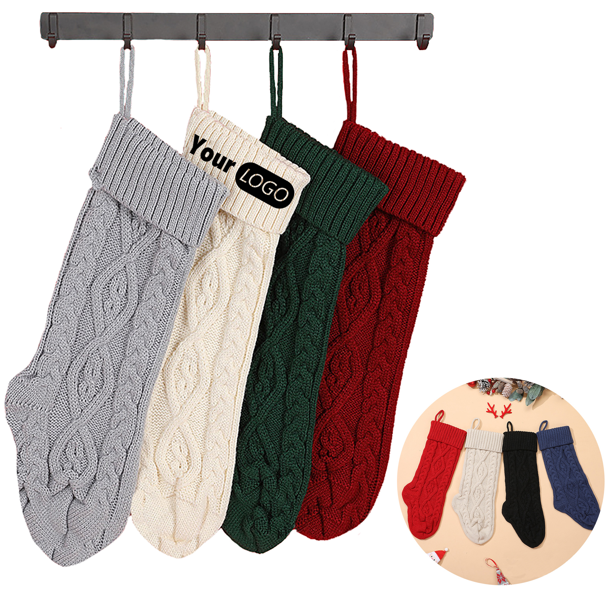 Holiday Decor Sock - Christmas Knitted Acrylic Stockings 2