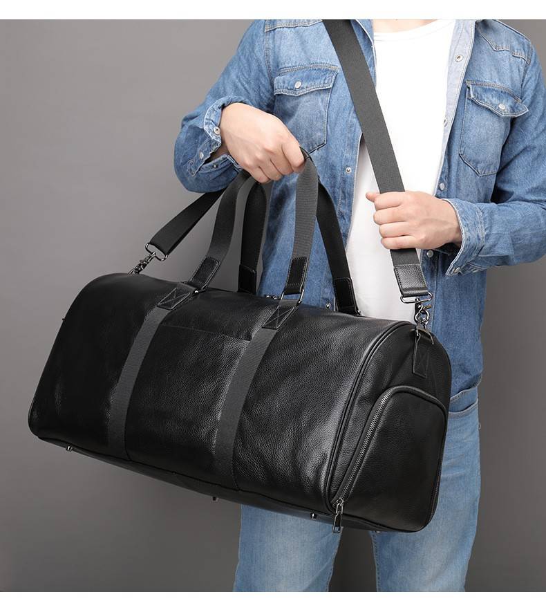 Genuine Leather Travel Weekender Duffel Bag for Men, custom luggage with logo imprint 11