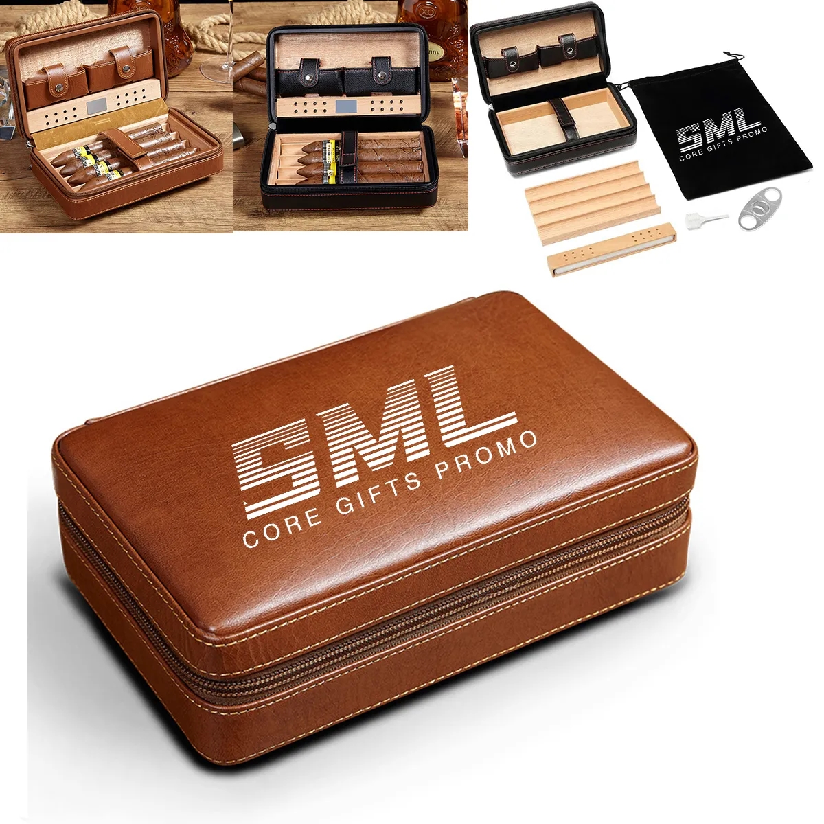 4 Finger Portable Travel Leather Cigar Case 2
