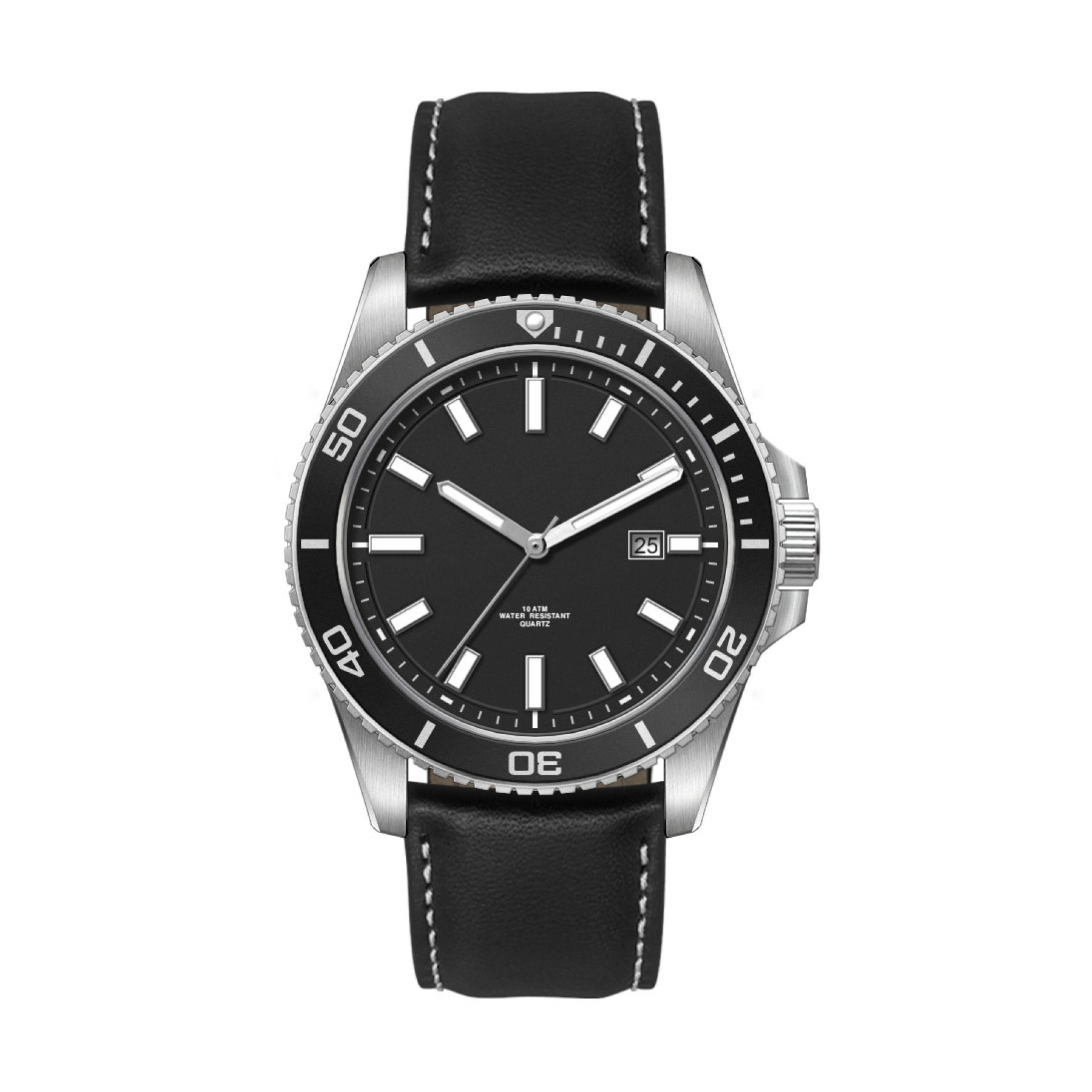 42.5MM, SS, SILVER CASE, BK BEZEL,  3-HAND MVT, DTE 2