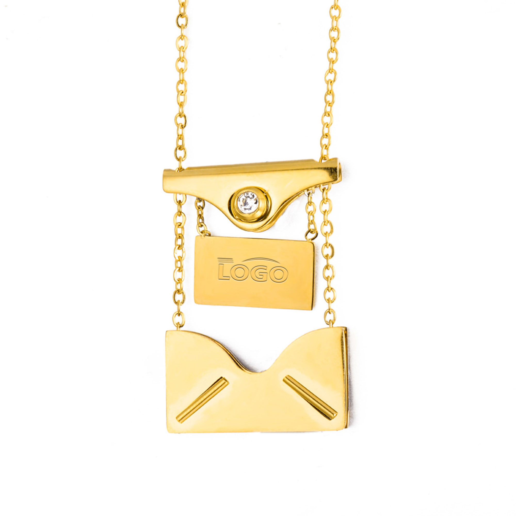 Stainless steel envelope necklace with customizable logo 4