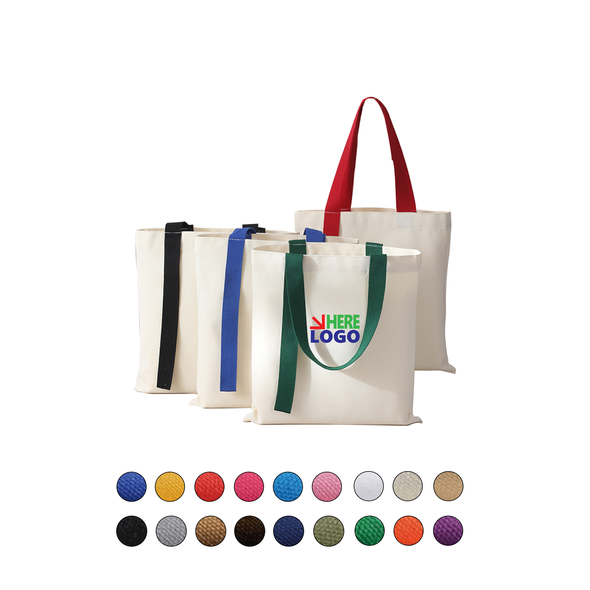 Cotton Canvas Tote Bag with Color Handle, custom tote bag with logo imprint 2