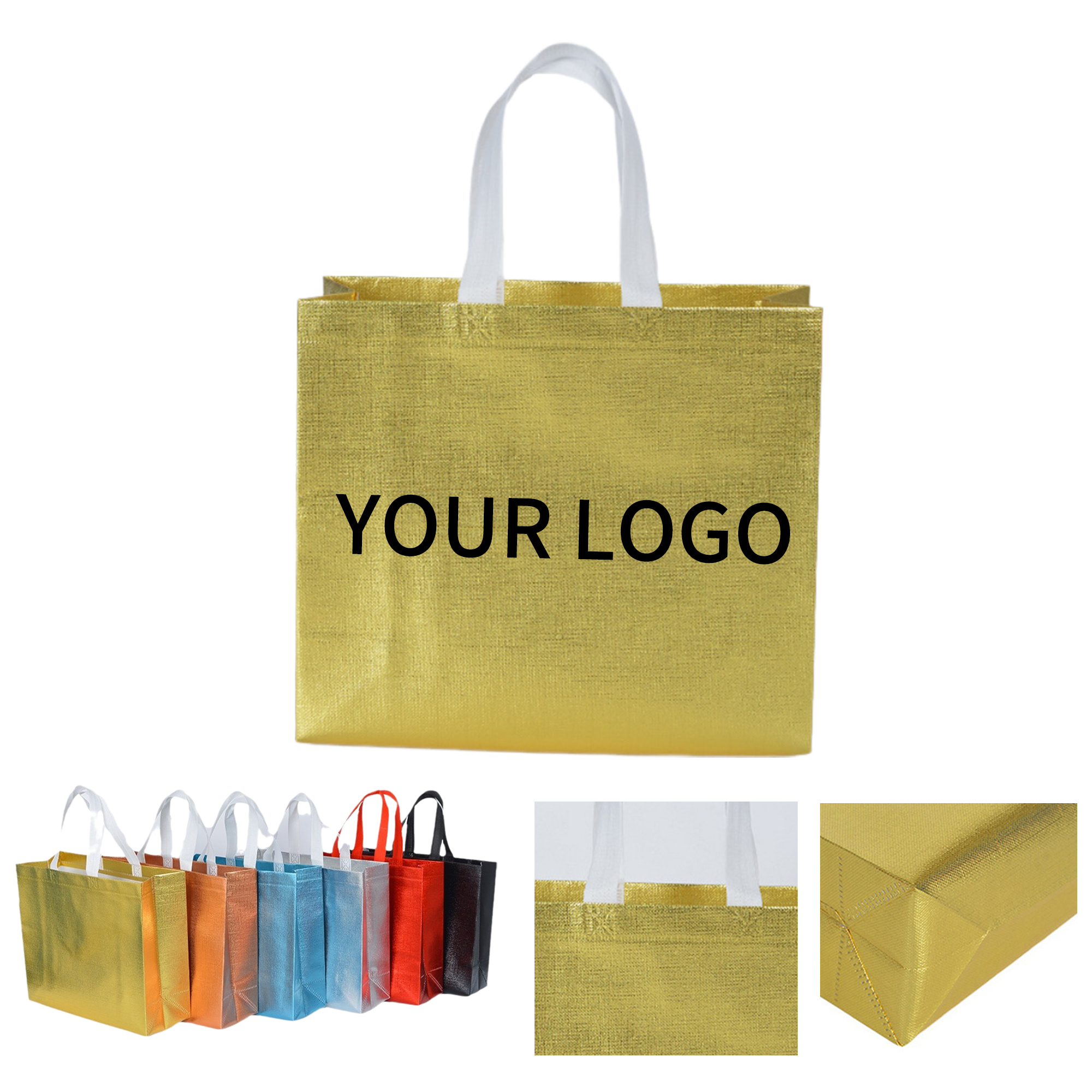 Laminated Non Woven Metallic Shopping Tote Bag 12.6" By 11.8" By 3.9" 1