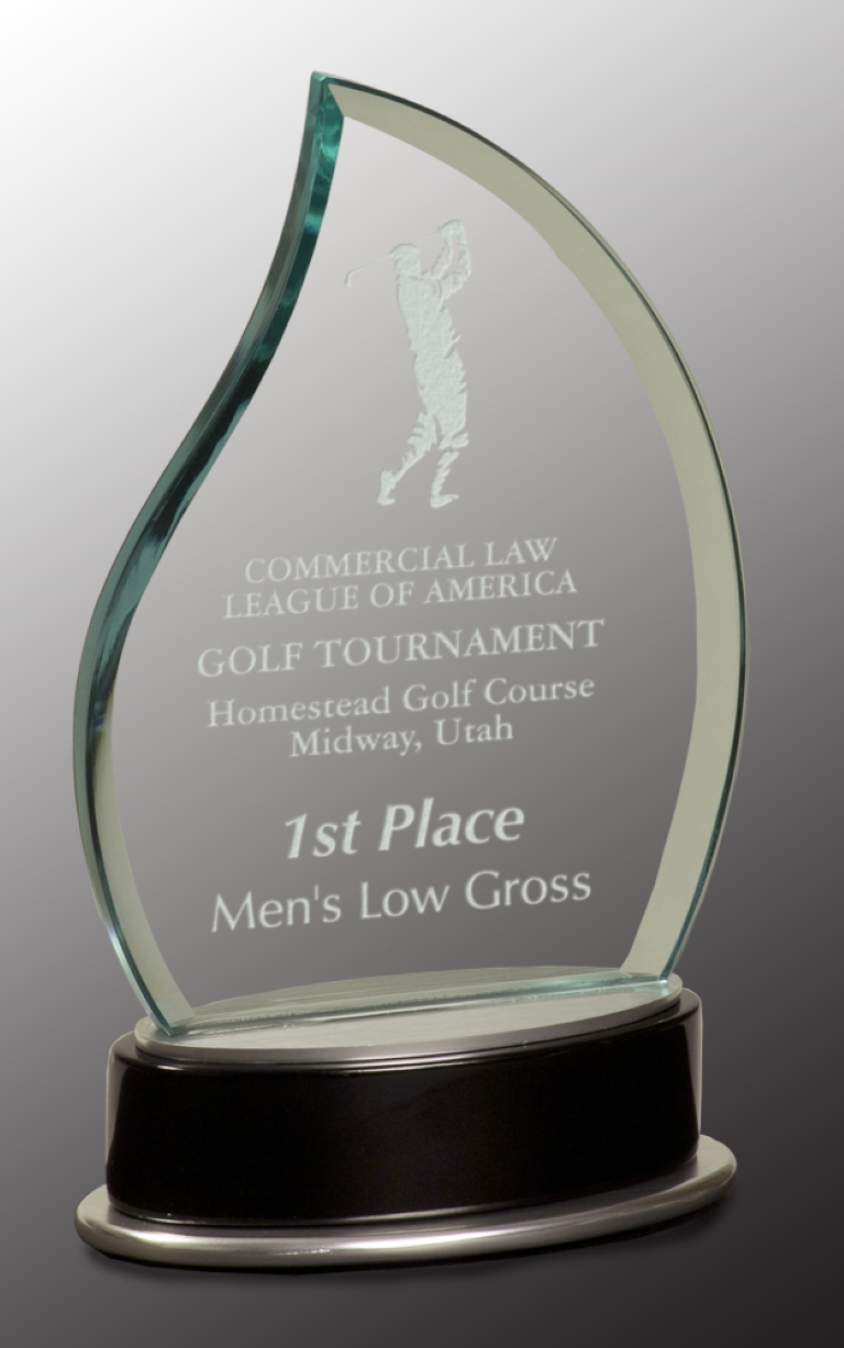 7 3/4" Jade Flame Metro Glass Award with Black and Silver Base