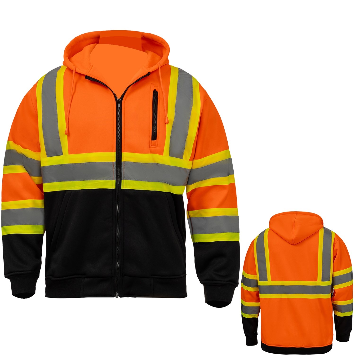 Class 3 Two Tone Reflective Tape Safety Zipper Hoodie with Kangaroo Pocket 7