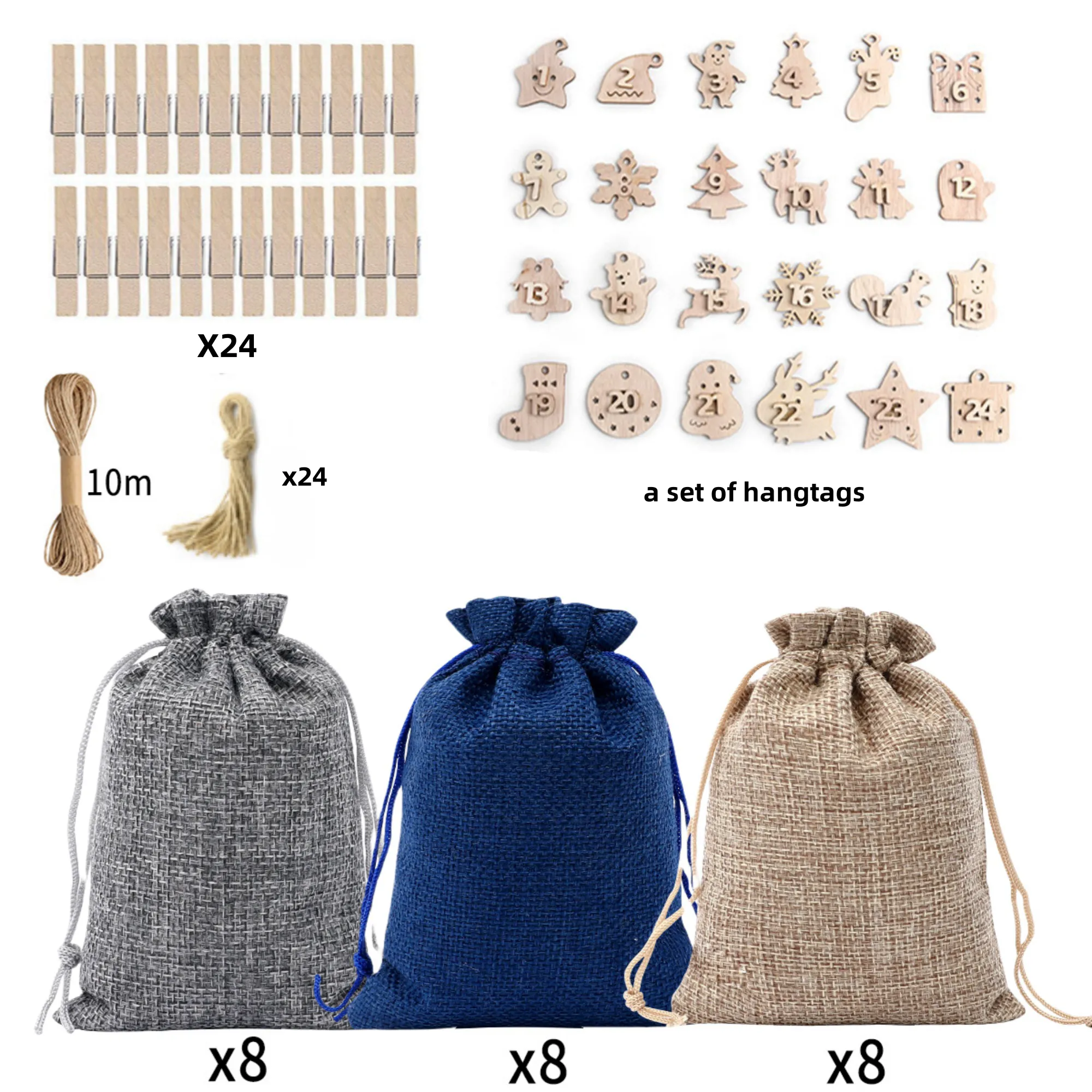 Burlap Drawstring Gift Bag Set 5