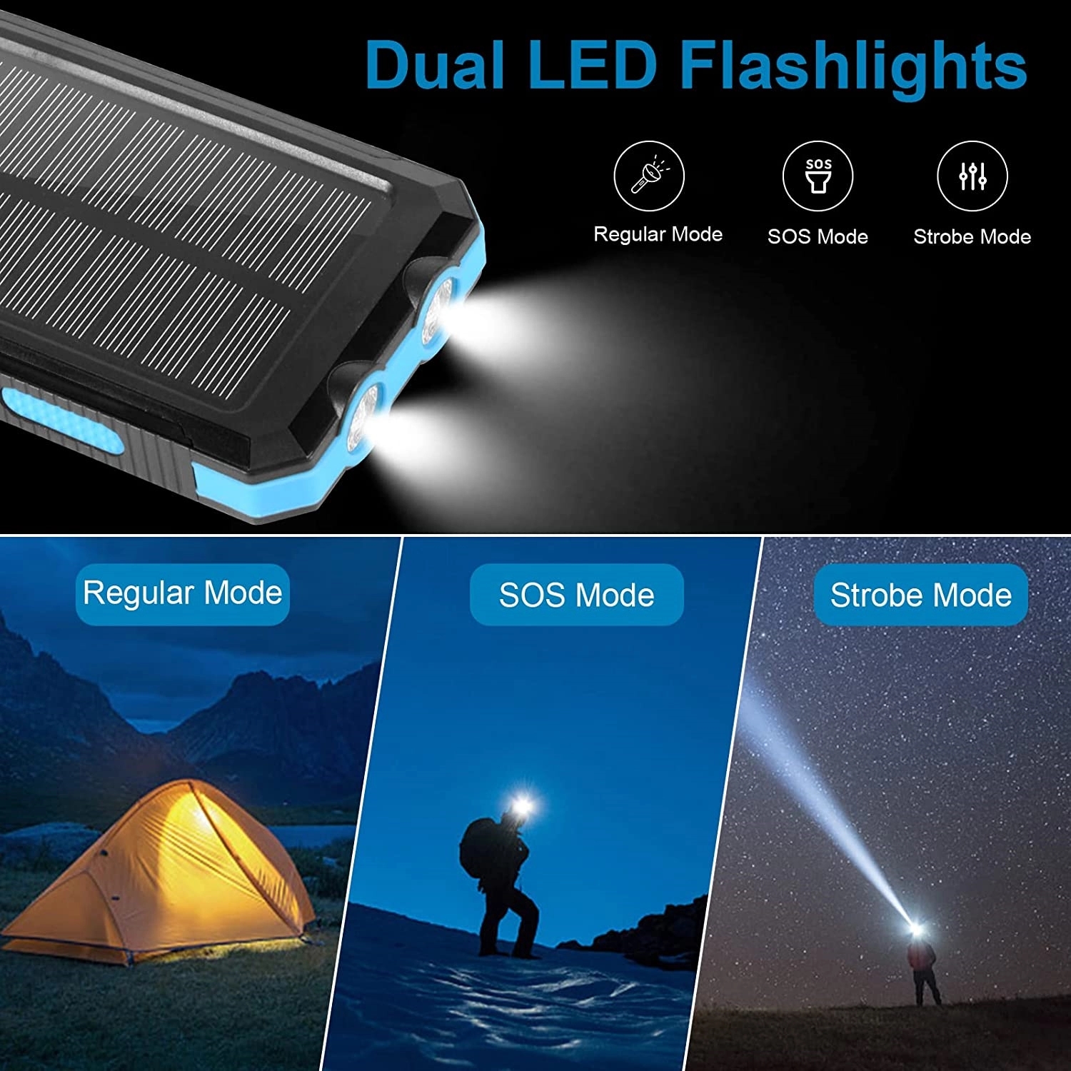 Custom Logo Printed 10000mAh Solar Charger with Carabiner 2