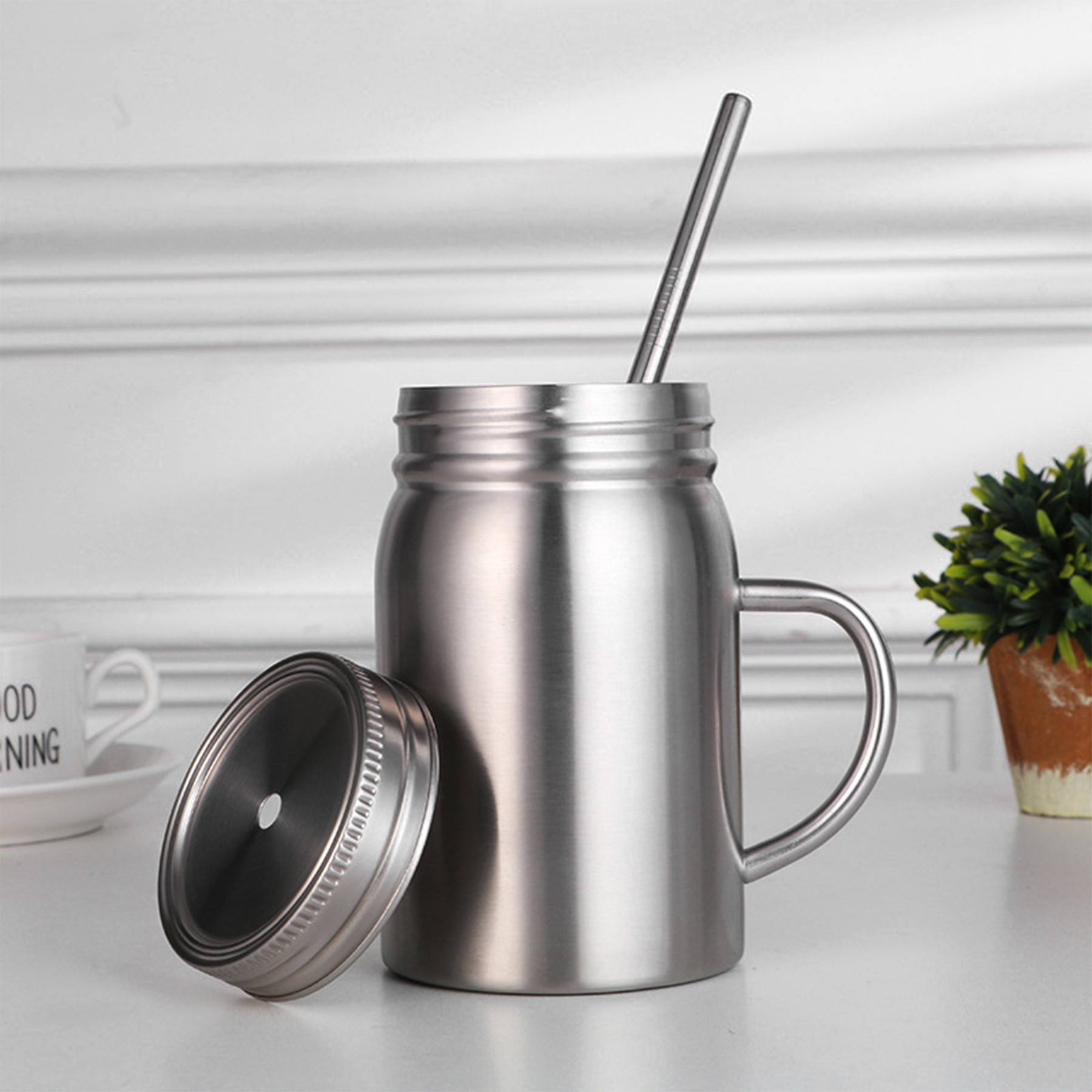 Stainless Steel Cup W/ Lid & Straw 4