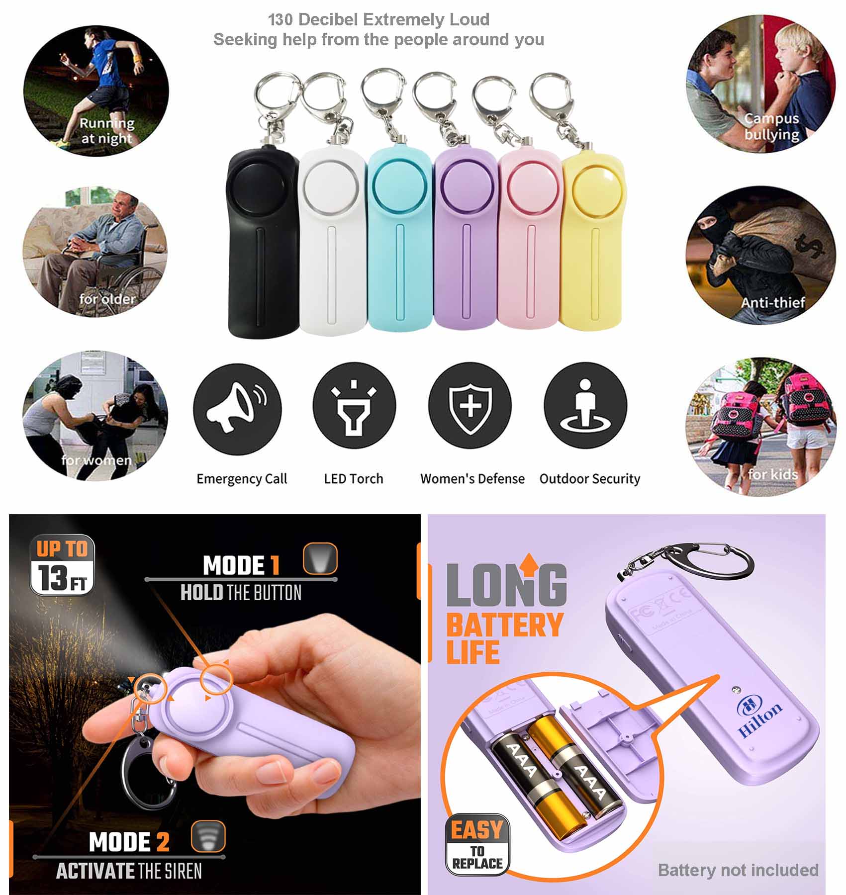 iBank ® Self Defense Alarm Keychain with SOS LED Light 1