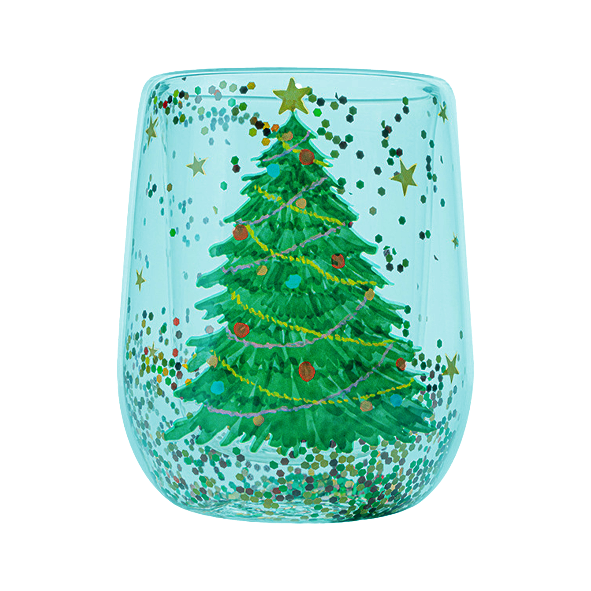 Glass Christmas Double-Walled Glitter Cup ?C Perfect For Festive Gatherings 3